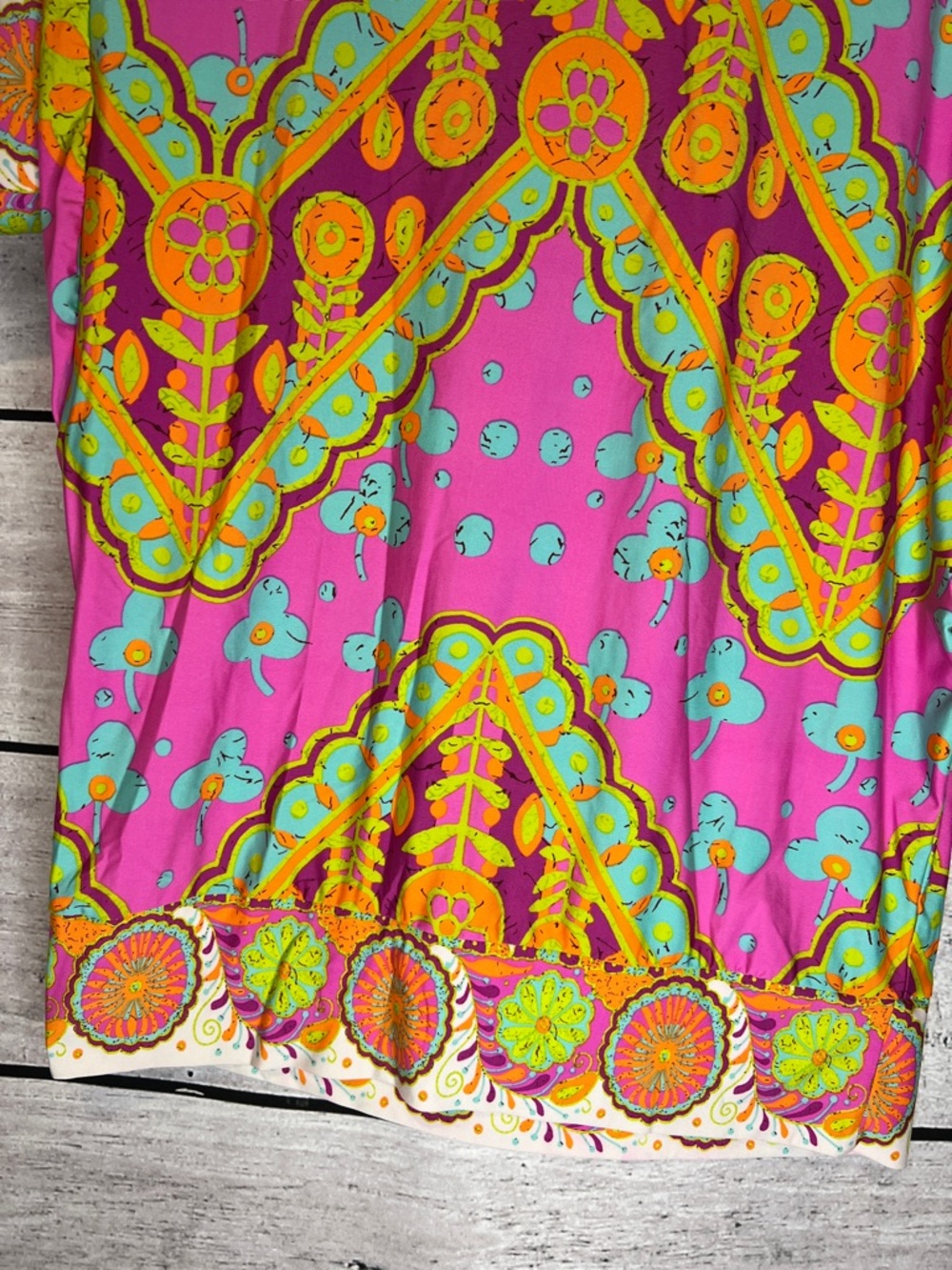 Trina Turk Woodblock Batik Boho Chic Pink Floral Swim Coverup Tunic Dress Size M - Picture 6 of 11